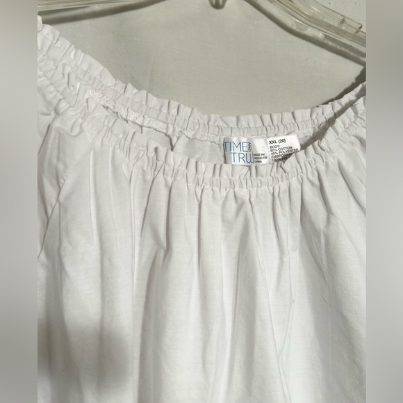 WOMENS 2XL XXL WHITE W/BLUE EMBROIDERY ELASTIC NECKLINE 3/4 SLV PEASANT SHIRT - Picture 5 of 6